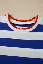 Load image into Gallery viewer, Red Stripe Contrast Trim Round Neck Short Puff Sleeve Shift Mini Dress