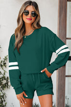 Load image into Gallery viewer, Orange Varsity Striped Sleeve Drop Shoulder Sweatshirt and Short Set