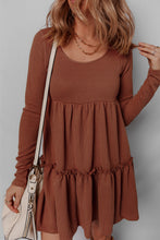 Load image into Gallery viewer, Straw Yellow Ribbed Frilled Trim High Waist Long Sleeve Mini Dress