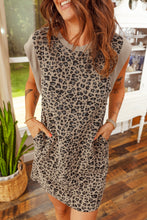 Load image into Gallery viewer, Khaki Leopard Textured Sleeveless Mini Dress with Pockets