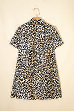 Load image into Gallery viewer, Multicolour Half Buttons Short Sleeve Loose Leopard Mini Dress with Pockets