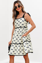 Load image into Gallery viewer, White Bow Knot Color Contrast Trim Knotted Shoulder Mini Dress