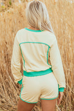 Load image into Gallery viewer, White Contrast Trim Colorblock Long Sleeve Pullover and Drawstring Shorts 2pcs Outfit