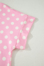 Load image into Gallery viewer, Pink Polka Dot Print Color Block Trim Mock Neck Short Set