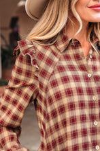 Load image into Gallery viewer, Red Plaid Print Ruffled Long Sleeve Patchwork Hem Mini Shirt Dress