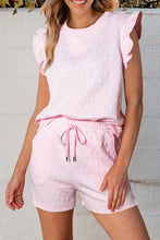 Load image into Gallery viewer, Pink Bow Jacquard Ruffle Sleeve Short 2pcs Outfit