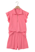 Load image into Gallery viewer, Coral Paradise Half Zipped Ruffled Short Set