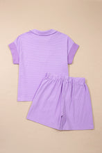 Load image into Gallery viewer, Sky Blue Stripe Dolman Sleeve Polo Shirt and Drawstring Shorts Set