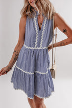 Load image into Gallery viewer, Blue Stripe Sleeveless Notched V Neck Contrast Ric Rac Mini Dress