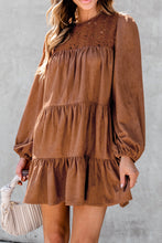 Load image into Gallery viewer, Chestnut Floral Lace Crochet Tiered Ruffled Mini Dress