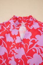 Load image into Gallery viewer, Red Floral Three Quarter Sleeves Ruffle Hem Mini Dress