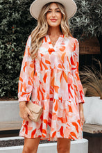 Load image into Gallery viewer, Orange Abstract Print Split Neck Long Sleeve Dress