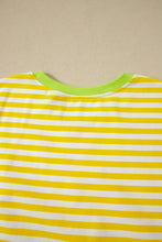 Load image into Gallery viewer, Pink Stripe Contrast Neck Loose Tee and Drawstring Shorts Set