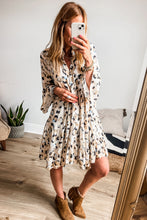 Load image into Gallery viewer, Rose Leopard Print Buttoned Front 3/4 Sleeve Tiered Ruffled Hem Dress