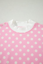 Load image into Gallery viewer, Pink Polka Dot Print Color Block Trim Mock Neck Short Set