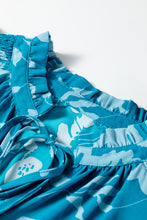 Load image into Gallery viewer, Blue Flower Half Sleeve Tiered Ruffled Mini Dress