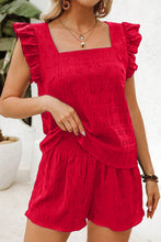 Load image into Gallery viewer, Black Textured Square Neck Top and Shirred High Waist Shorts Set