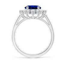 Load image into Gallery viewer, Princess Diana Inspired 3.00CTW AGI Certified G/VS Lab-Grown Sapphire and Diamond Halo Ring in 14K White Gold