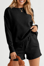 Load image into Gallery viewer, Green Textured Long Sleeve Top and Drawstring Shorts Set