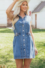Load image into Gallery viewer, Myosotis Western Belt Button Down Sleeveless Denim Short Dress