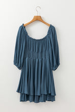 Load image into Gallery viewer, Real Teal Frilled Neckline 3/4 Sleeve Layered Ruched Mini Dress