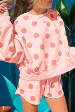 Load image into Gallery viewer, Multicolour Polka Dot Print Drop Shoulder Pullover Drawstring Shorts Set