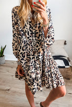 Load image into Gallery viewer, Rose Leopard Print Buttoned Front 3/4 Sleeve Tiered Ruffled Hem Dress
