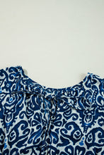 Load image into Gallery viewer, Blue Vintage Print Lace up V Neck Long Sleeve Mini Dress