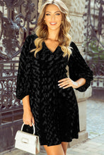 Load image into Gallery viewer, Black Textured V Neck Balloon Sleeve Velvet Mini Dress