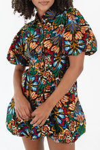 Load image into Gallery viewer, Multicolour Floral Puff Short Sleeve Shirt Mini Dress