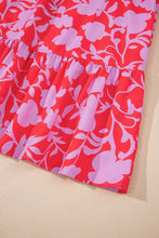 Load image into Gallery viewer, Red Floral Three Quarter Sleeves Ruffle Hem Mini Dress