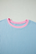 Load image into Gallery viewer, Clearly Aqua Soft Ribbed Color Block Trim Casual Short Set