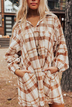 Load image into Gallery viewer, Brown Plaid Print Side Pockets Frilled Babydoll Mini Dress