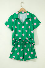 Load image into Gallery viewer, Beige Polka Dot Print V Neck Tee Short Set