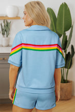 Load image into Gallery viewer, Sea Green Rainbow Colorblock Collared Short Sleeve Top 2 Piece Shorts Set