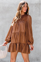 Load image into Gallery viewer, Chestnut Floral Lace Crochet Tiered Ruffled Mini Dress