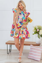 Load image into Gallery viewer, Pink Abstract Printed Ruffled Flutter Sleeve Tiered Mini Dress
