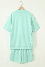 Load image into Gallery viewer, Yellow Cream Solid Color Exposed Seam Mock Neck Oversize Tee Casual Shorts 2pcs Outfit