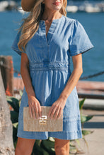 Load image into Gallery viewer, Myosotis Elastic Waist Short Sleeve Denim Mini Dress