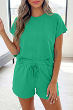 Load image into Gallery viewer, Mist Blue Solid Color Loose Tee Drawstring Shorts 2pcs Outfit