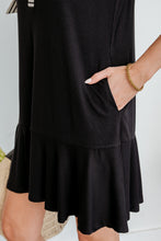 Load image into Gallery viewer, Black Stripe Detail Polo Collar Half Buttons Tied Short Sleeve Shift Mini Dress