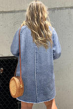 Load image into Gallery viewer, Beau Blue Mineral Wash Long Sleeve Button Up Raw Hem Pocketed Denim Dress