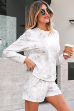Load image into Gallery viewer, Beige Maple Camo Print Pullover Top and Elastic Waist Casual Short Set