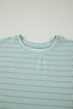 Load image into Gallery viewer, Green Stripe Raised Rib Loose Tee Drawstring Elastic Waist 2pcs Short Set