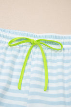 Load image into Gallery viewer, Pink Stripe Contrast Neck Loose Tee and Drawstring Shorts Set