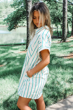 Load image into Gallery viewer, Mint Green St Patricks Striped Wide Short Sleeve Shift Mini Shirt Dress