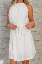 Load image into Gallery viewer, White Lace Sleeveless Knot Hollow Out Back Tied Waist Mini Dress
