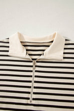 Load image into Gallery viewer, Black Stripe Ribbed Color Block Trim Zip Polo Tee Drawstring Shorts 2pcs Outfit