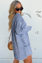 Load image into Gallery viewer, Beau Blue Mineral Wash Long Sleeve Button Up Raw Hem Pocketed Denim Dress