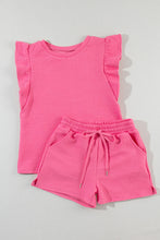 Load image into Gallery viewer, Bonbon Textured Ruffled Sleeve Tee and Drawstring Elastic Waistband Shorts Set